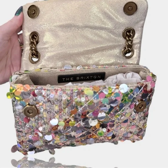 Kurt Geiger 🪢 Mini Brixton Sequin Shoulder Bag with Gold Chain - Picture 8 of 10